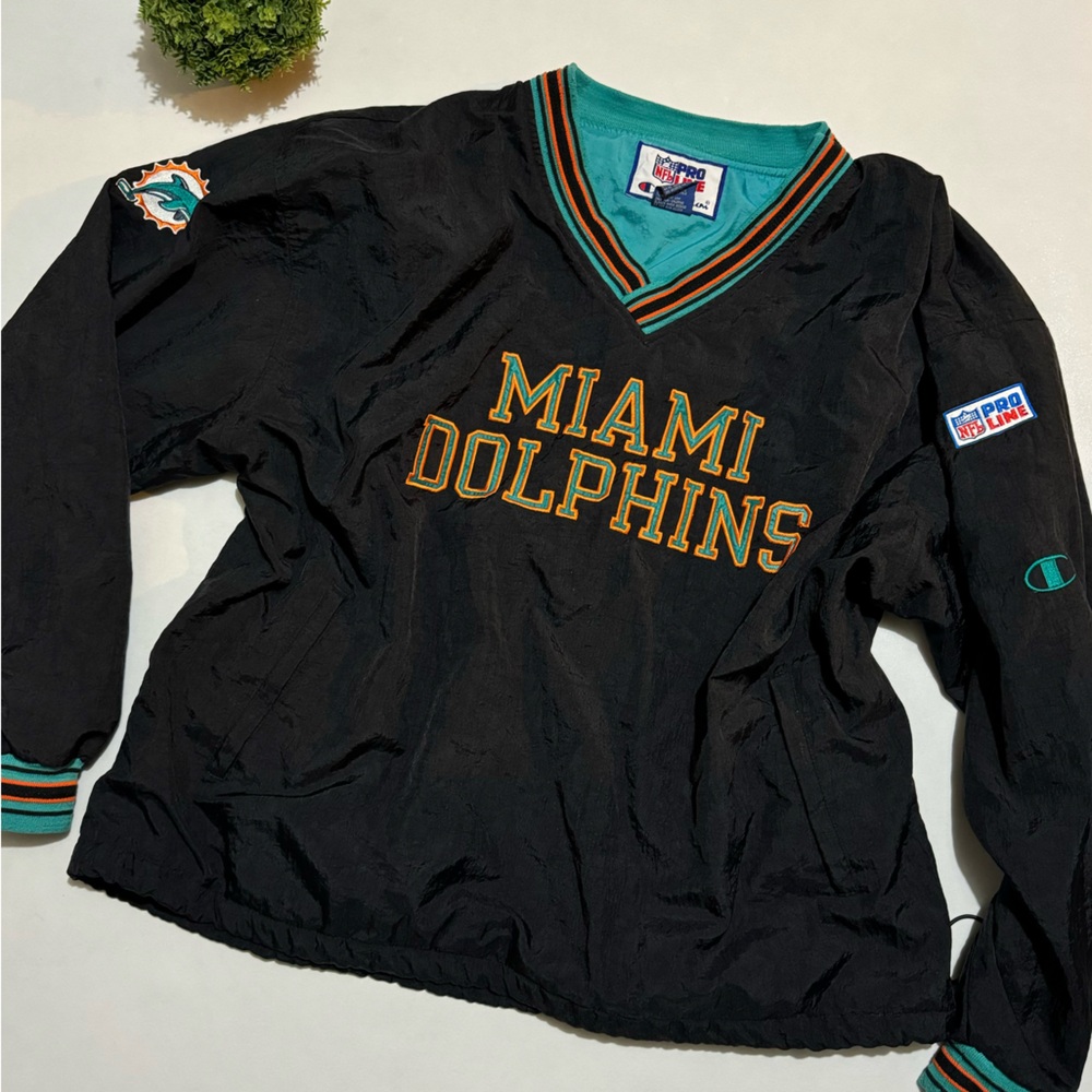 Vintage Miami Dolphins Football Pullover Jacket Champion Pro Line Mens Size XXL